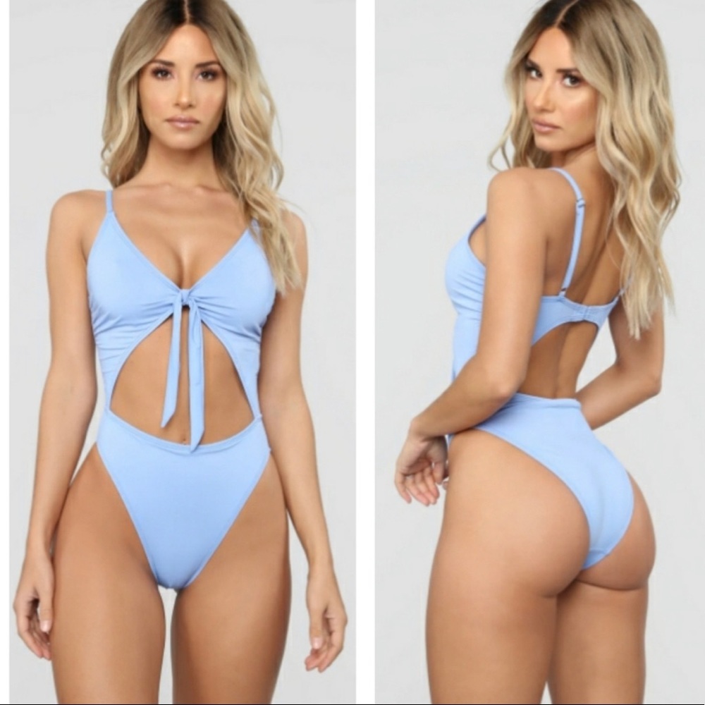 Fashion Nova Light Blue One Piece Swimsuit